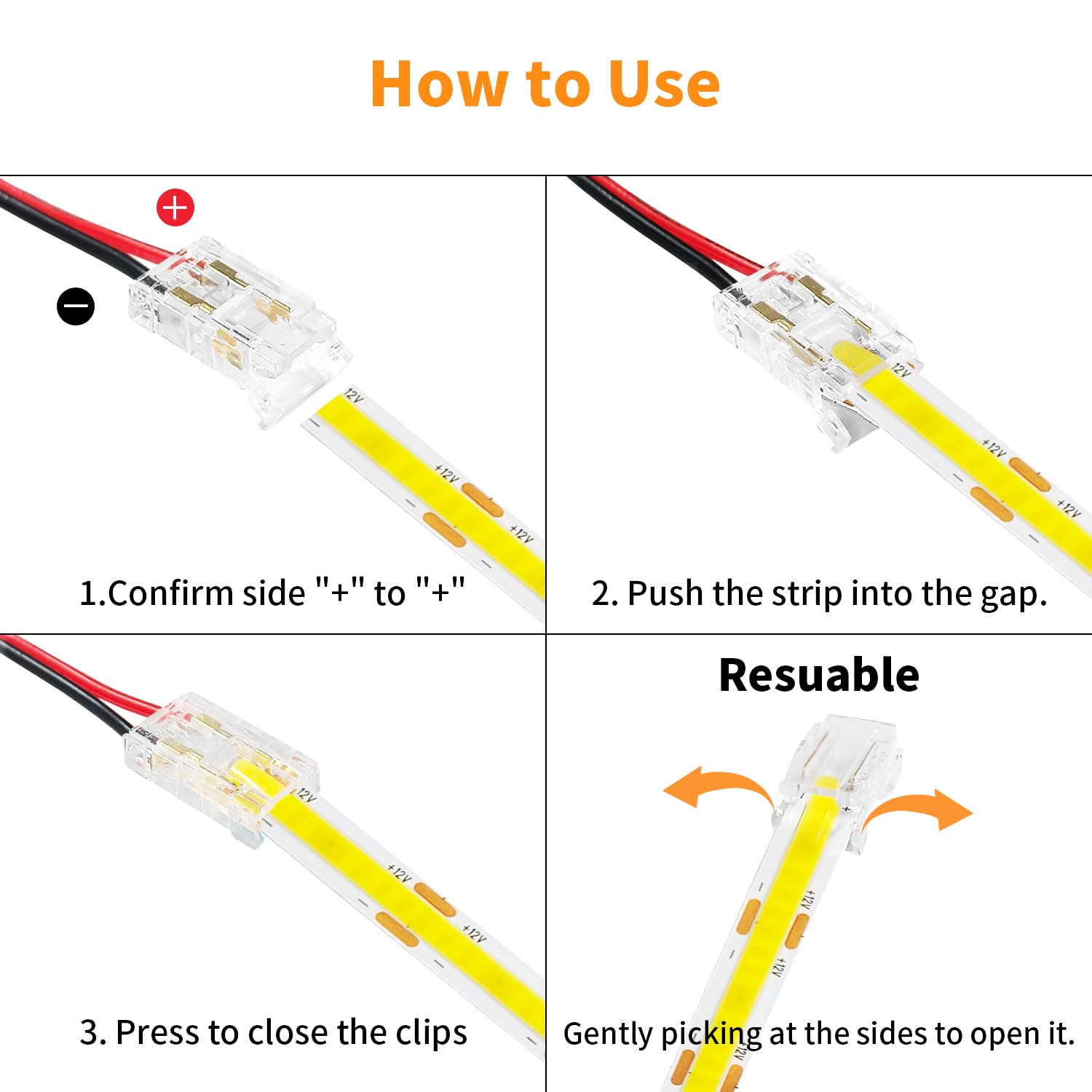 INextStation 32 Pièces 8mm 2-PIN Connecteurs Sans Soudure Pour Bande LED COB, 10 Connecteurs Sans Espace, 6 Connecteurs Avec Câblé, 2 DC-Connecteurs, 4 L-Forme Connecteurs, 10 Clips De Fixatio