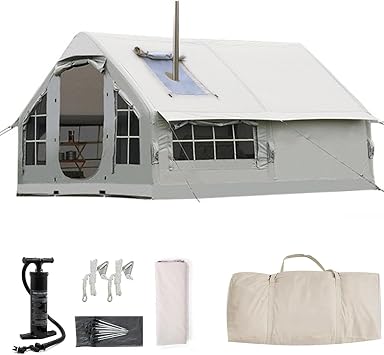 Inflatable Tent - 8 Person Family 4 Season Air Tent for Outdoor Camping, Easy Setup Large Blow Up Tent with Pump, Glamping Tent with Large Vestibule