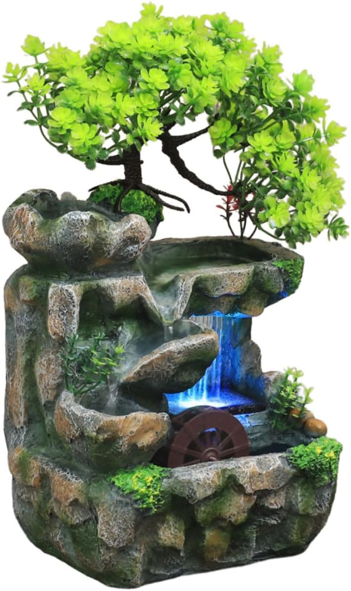 Decorative Room Water Fountain Mini Tabletop Waterfall Zen Home Decor for Stress Relief