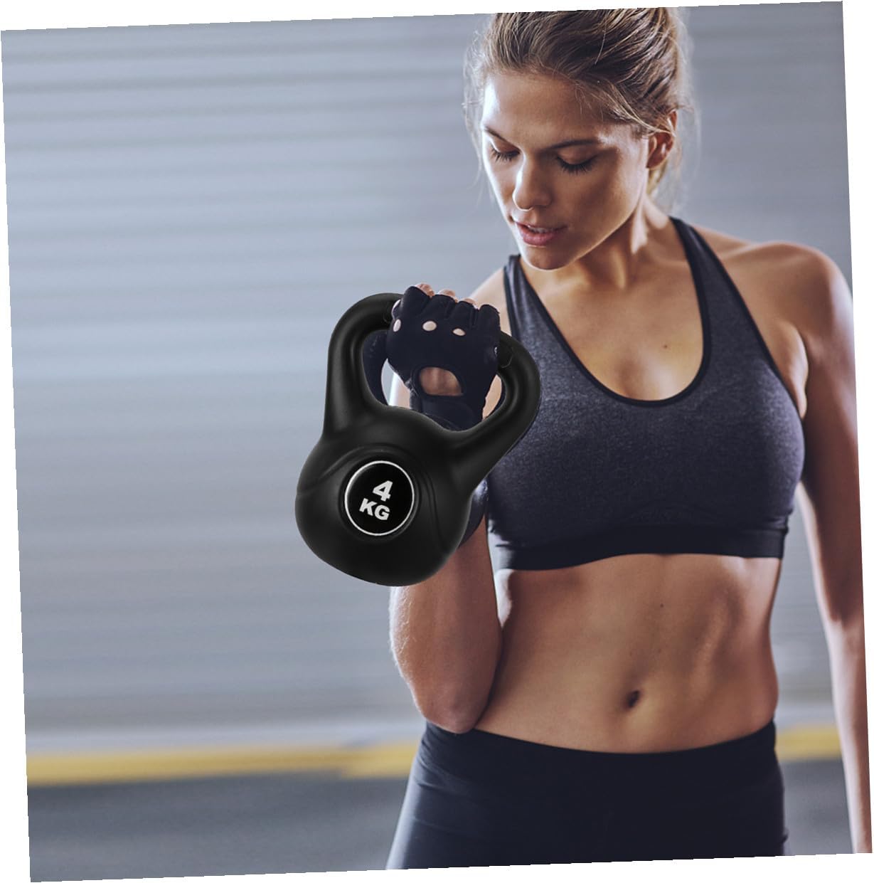 4kg Black Pe Plastic Kettlebell Fitness Pot Bell for Arm Muscle Training and Deep Squat, Household Fixed Kettle-bell Weight for Home Gym Strength Equipment