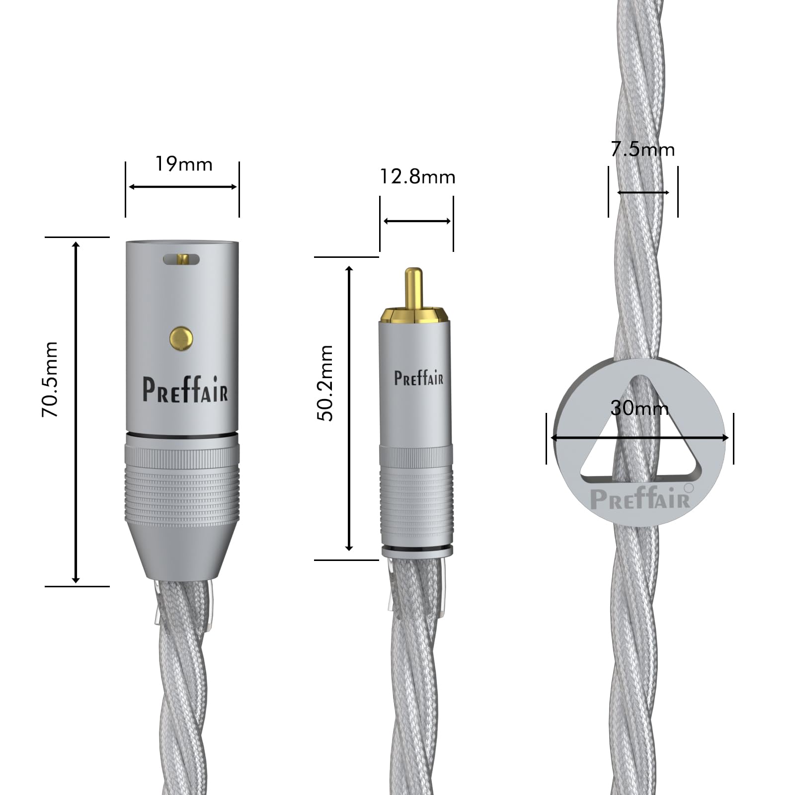 Preffair 1 par/2 cables XLR macho a RCA macho chapados en plata con enchufe chapado en oro, cable de conexión estéreo HiFi para decorador, mezclador, tocadiscos, AMP, DAC (X463-XR1821M-R1789, 1,5 m)