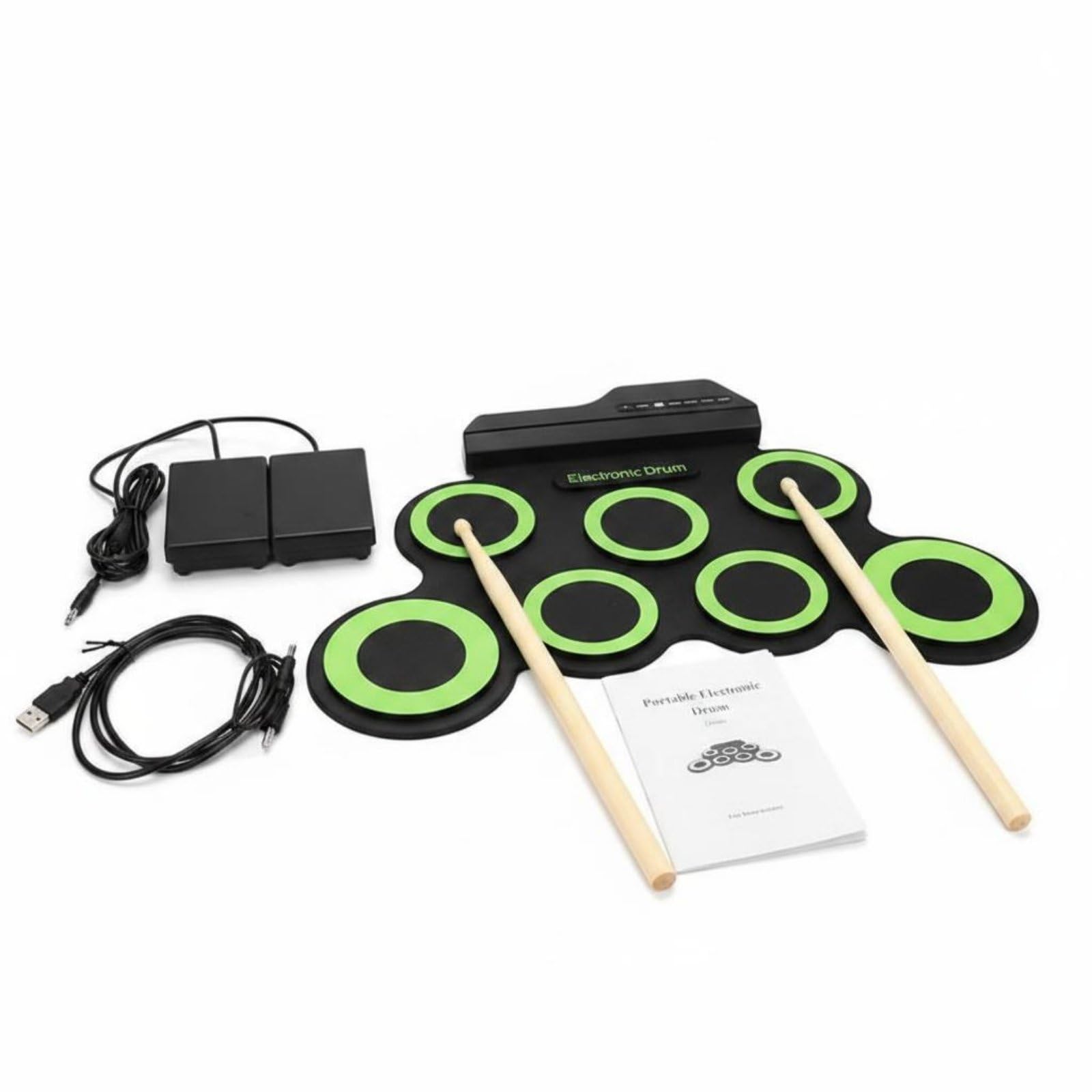 Batteria USB in Silicone Uscita Cuffie Batteria Elettronica Portatile Effetti Acustici Multipli Strumento Musicale per Studenti di Musica, Verde