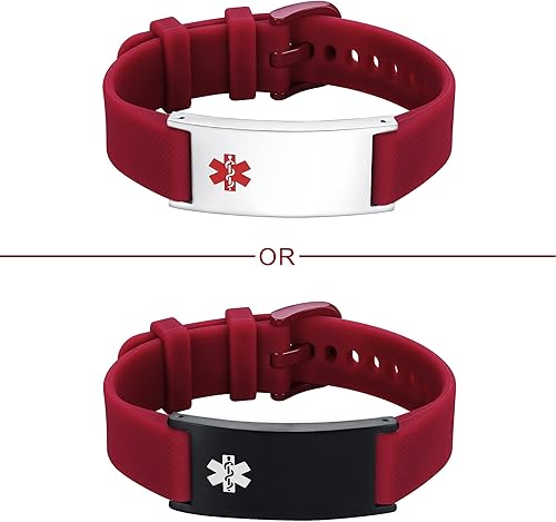 Miniatura 3 de LinnaLove Pulsera de alerta médica personalizada para hombres y mujeres, pulseras deportivas de acero inoxidable para identificación médica,