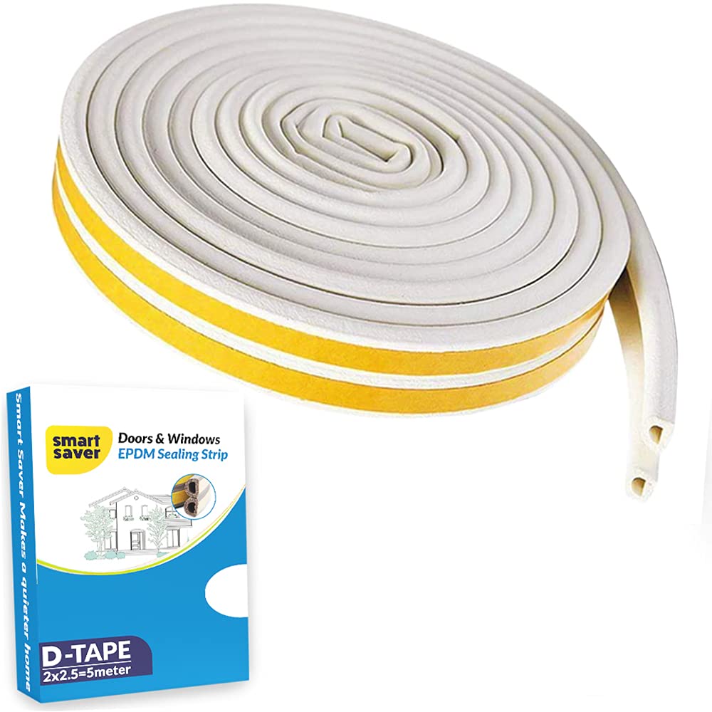 Smart Saver D Shaped (White) Self-Adhesive Epdm Doors and Windows Foam Seal Strip Rubber Weatherstrip 5 Meter (2 X 2.5 M = 5 Meter)-Pack of 1-image-37