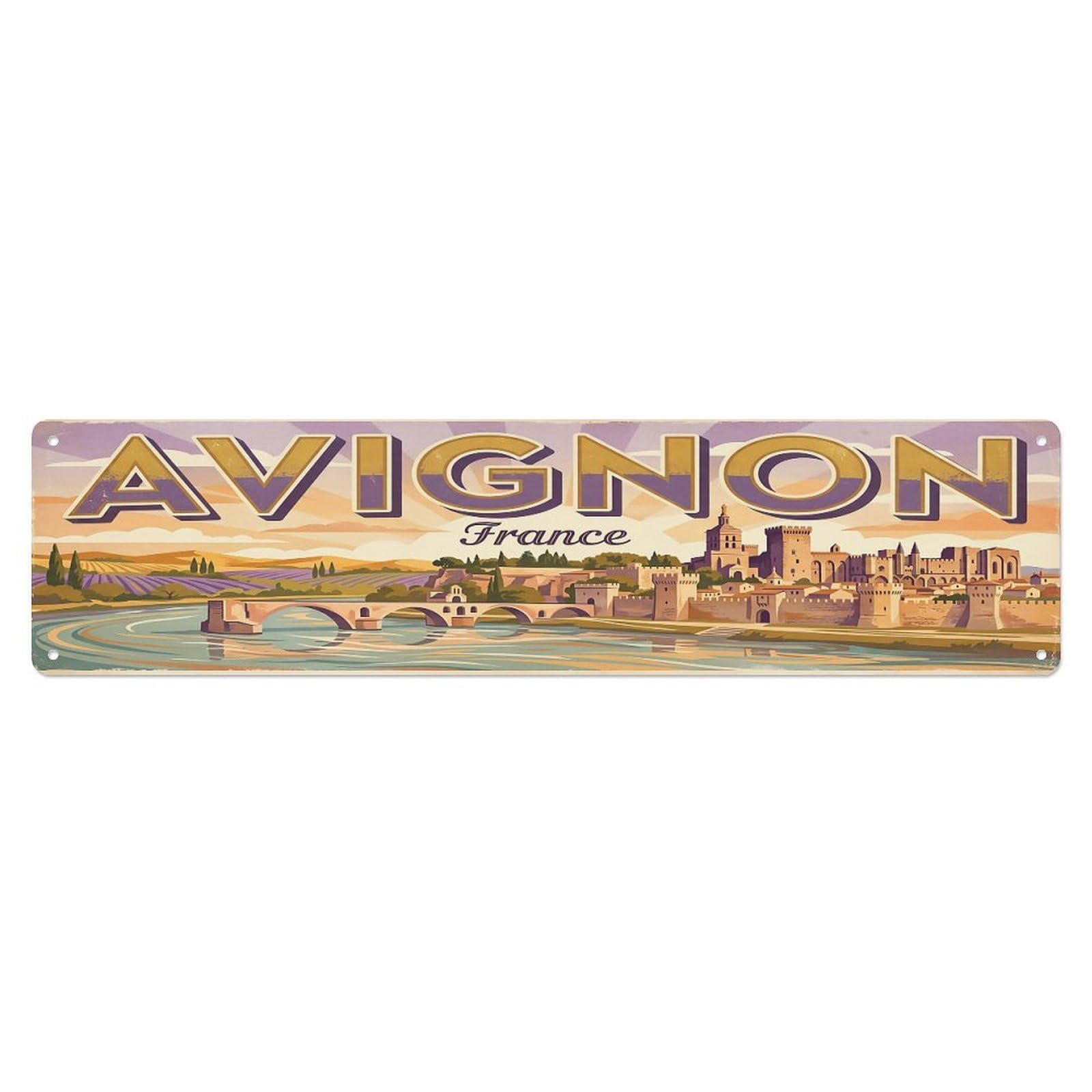 Vintage Travel France Avignon Metal Tin Sign
