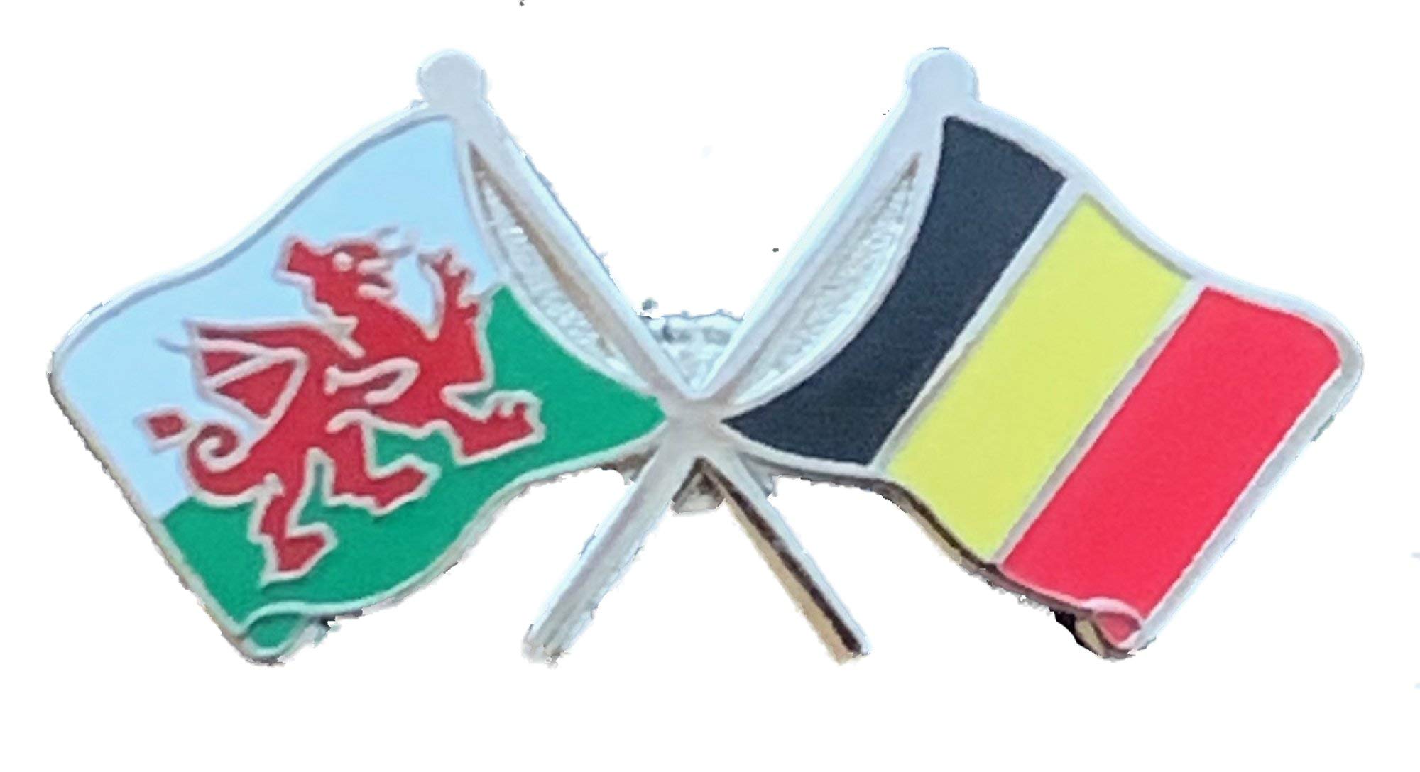 WALES & BELGIUM DOUBLE FLAG ENAMEL LAPEL PIN BADGE