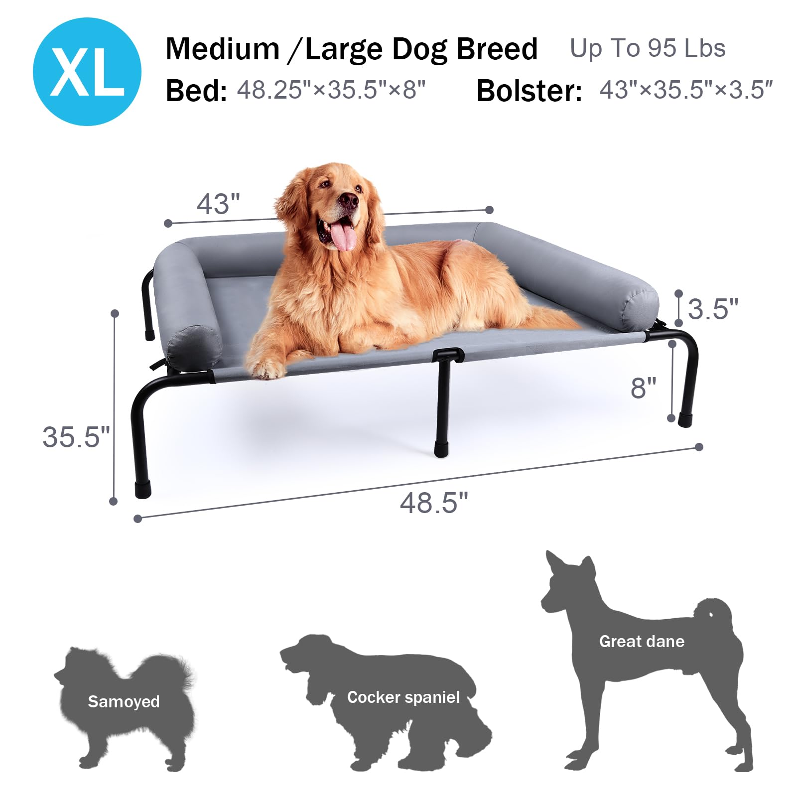 Large Elevated Dog Bed with Pillows, Outdoor Cooling Raised Pet Bed with Bolster, Indestructible Chew Proof Dog Cot with Breathable Teslin Mesh, Washable Durable Dogs Hammock for Large Indoor(XL) - image 6