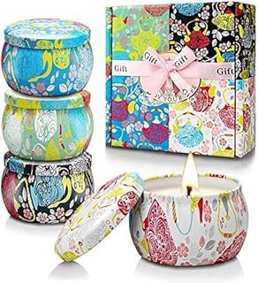 Scented Candles Set Gift for Her 4 Pack 4.4 Oz Natural Soy Wax Candles in Tin with Vanilla Lavender Fragrance for Home Aromatherapy for Women Gift for Mum Wife Friends Birthday Mother's Day Presents