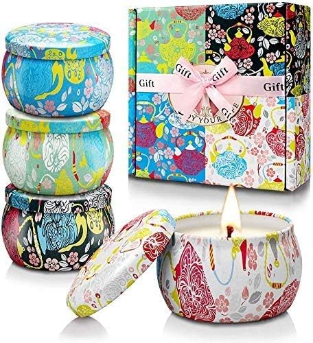 Yinuo Mirror Scented Candles Gift Set for Women, Soy Wax 4.4 oz x 4 pcs Tin Candles Gift Host with Strongly Fragrance Aromatherapy Candles for Birthday Gift for Her, Relax