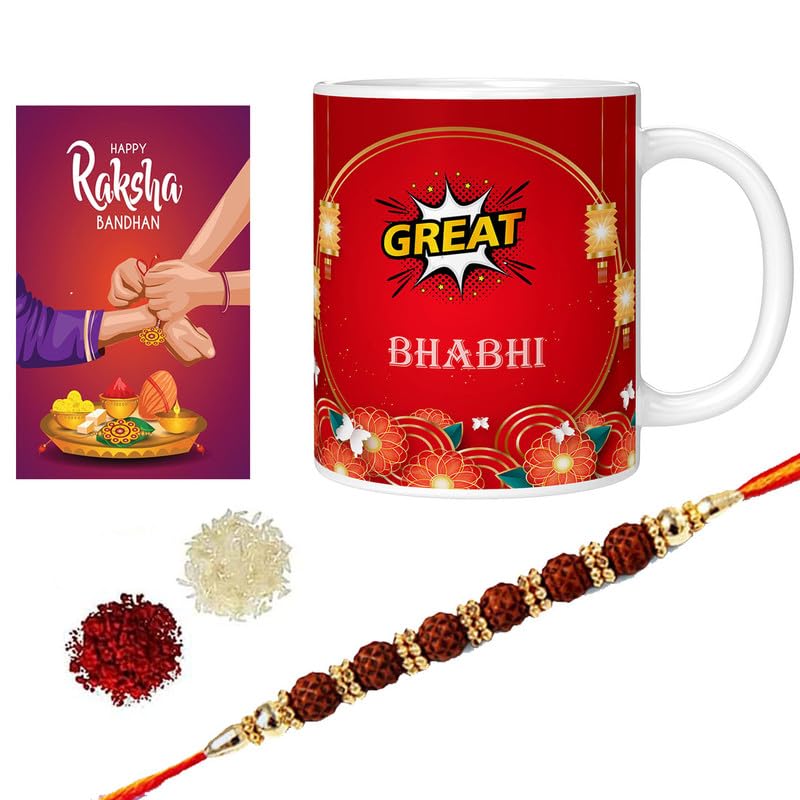 PrintingZone Rakhi for Sister with Printed Ceramic Mug Comb (Greeting Card, Roli Chawal, Rakhi, Printed Mug, Keychain) | Best Rakhi Gift for Brother(RM-18)