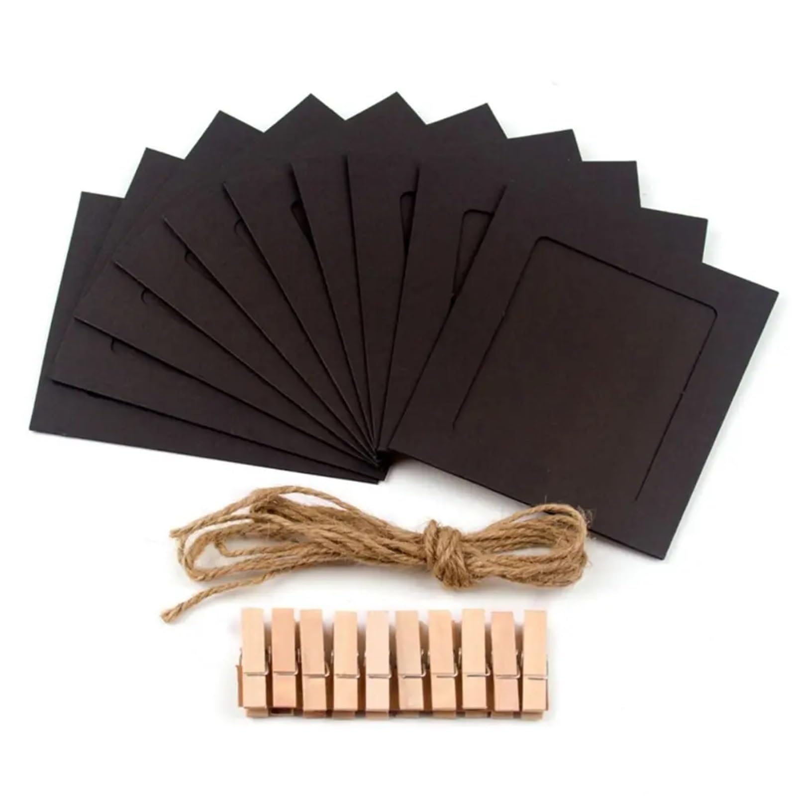 Gwyzax Cardboard Photo Frames 50Pcs DIY Craft Paper Photo Frame With Clips and Rope Wall Photo Frame Hanging Picture Album Home Decor Wedding Happy Birthday(Black)