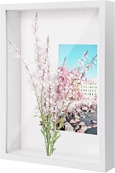 A4 3D Shadow Box Frame, 22.7x31.4cm 3D Picture Frame Shadow Deep Box for Wall and Tabletop, Wooden 3D Photo Frame Display Box for Medal Flower Tickets Crafts Memorabilia (White 3 cm)