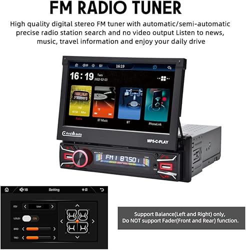 Miniatura 7 de Estéreo de coche 1DIN con Carplay inalámbrico y Android Auto de 7 pulgadas, pantalla táctil eléctrica abatible HD, radio para coche, compatible con