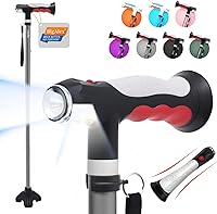 Vista 8 de BigAlex Bastón plegable con dos luces LED para ancianos, base sólida, bastón ajustable con bolsa de transporte para hombres y mujeres