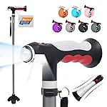 BigAlex Folding Walking Cane with Two Led Lights for Elderly Solid Base Adjustable Walking Stick with Carrying Bag for Men Women