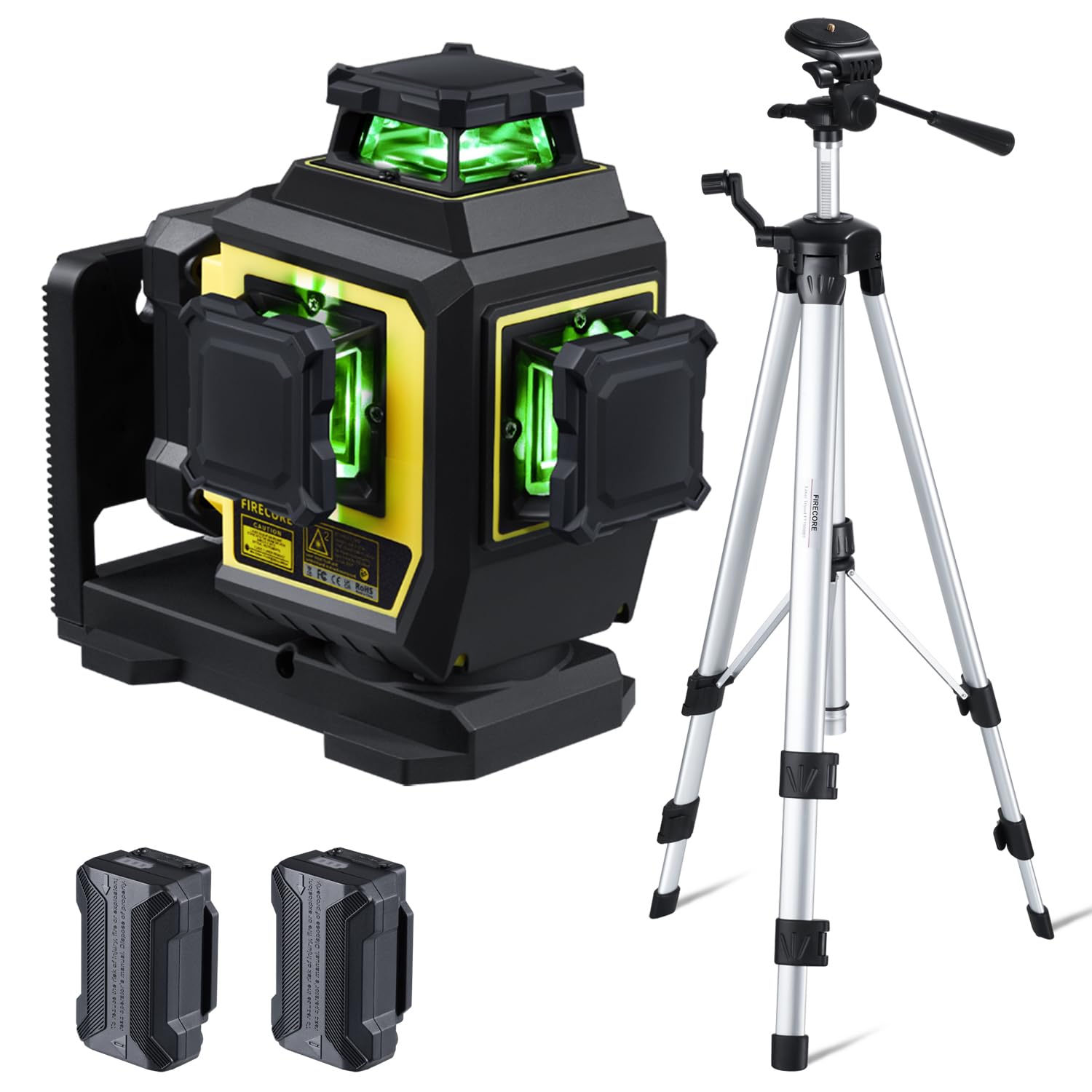 Firecore Nivel láser, Nivel Laser Autonivelante 3x360 con trípode, Alta Precisión ±2 mm/10 m, Láser Level Verde con Batería de Litio 8000 mAh, Ideal para Obra de Construcción y Renovación