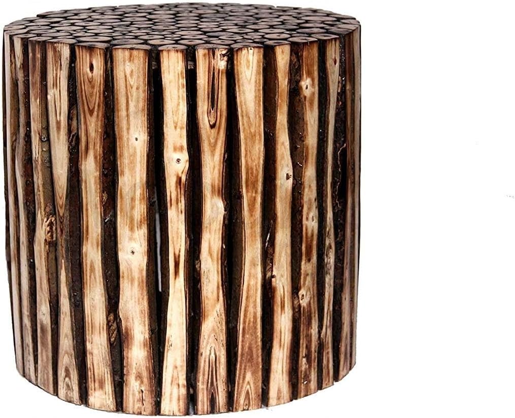Wooden Round End Table Stool Side Table, Natural Wood Logs Ideal for Tea, Coffee, Plants, and Bedside Use in Bedrooms, Living Rooms, Outdoor Garden Office and Balconies (Brown)