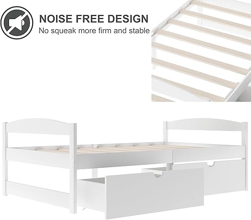Miniatura 5 de Marco de cama de plataforma de madera de tamaño individual con 2 cajones de almacenamiento, cama moderna y simple con cabeceroestribo, soporte de