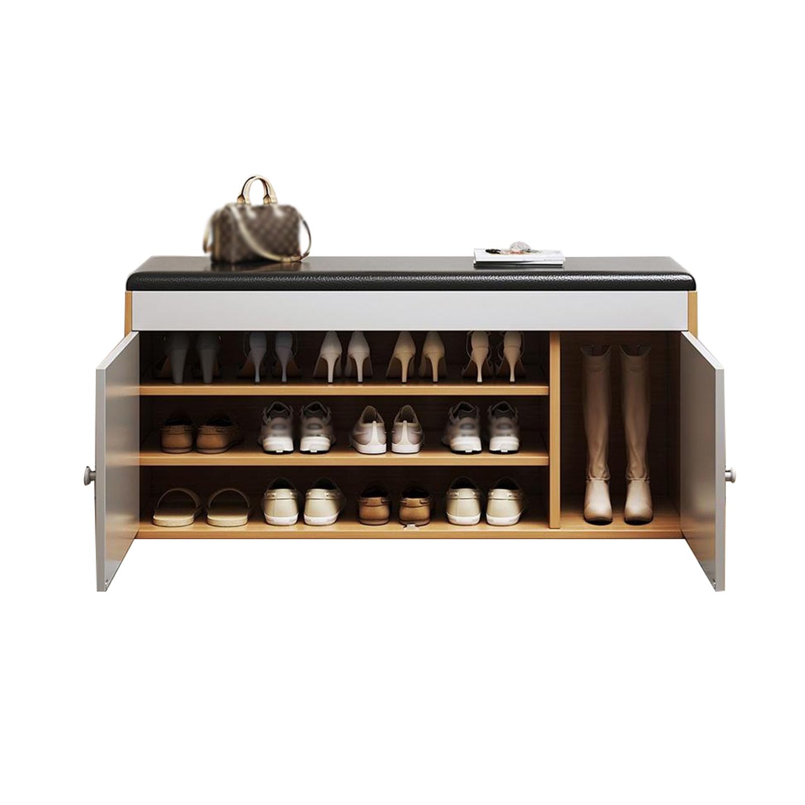 Étagère à chaussures entrée de 100cm, banc de rangement avec assise pour salon et chambre