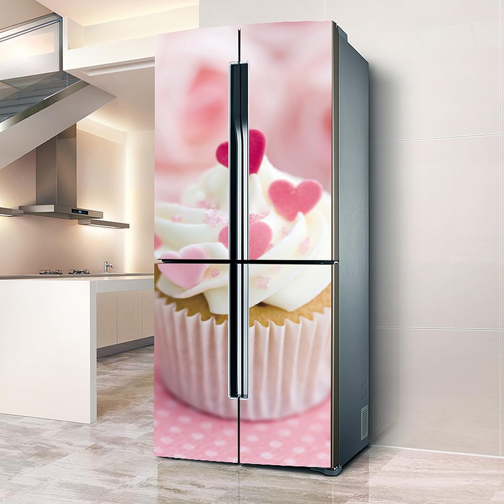 Targawerelax Pink Fridge Wraps Kitchen Fridge Stickers Cover Full Doors, Fridge Sticker Full Covering Door Fridge Covers Skins Wall Stickers For Kitchen Decal, Delicious Cream Cake