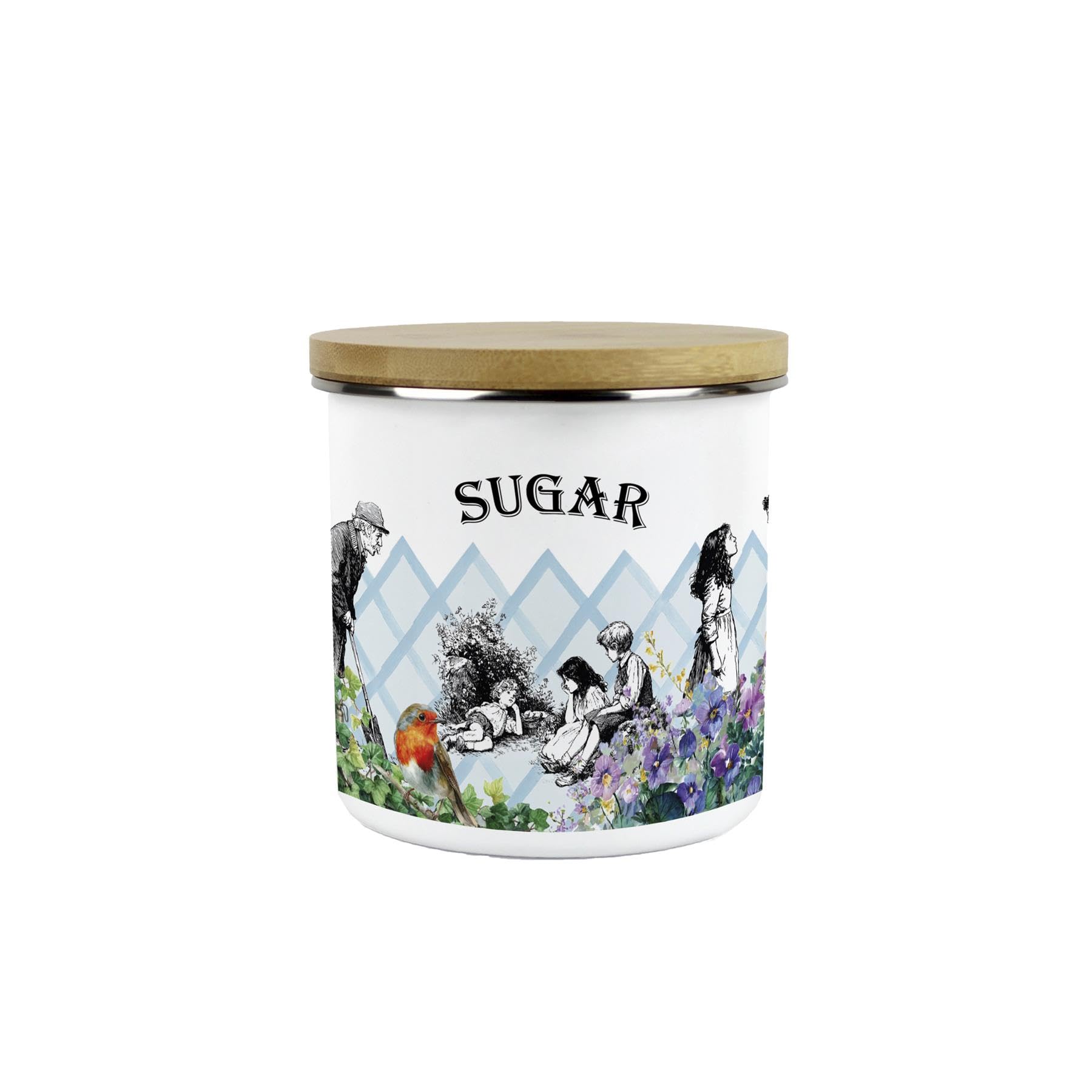 Purely Home Secret Garden Sugar Canister - 600ml Enamel Kitchen Storage Gifts