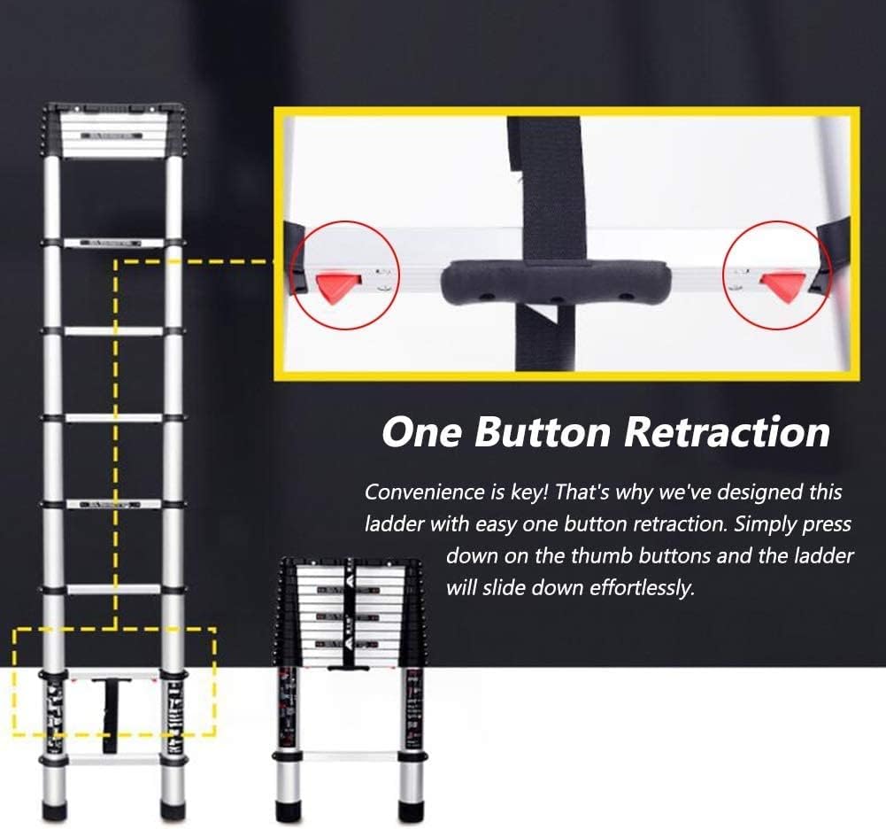 OKUOKA Heavy? Duty Telescopic Extension Ladder with One Button Retraction & 200kg Capacity, Multi-Purpose Telescoping Ladder for Outdoor (Size : 2.6m/8.5ft)