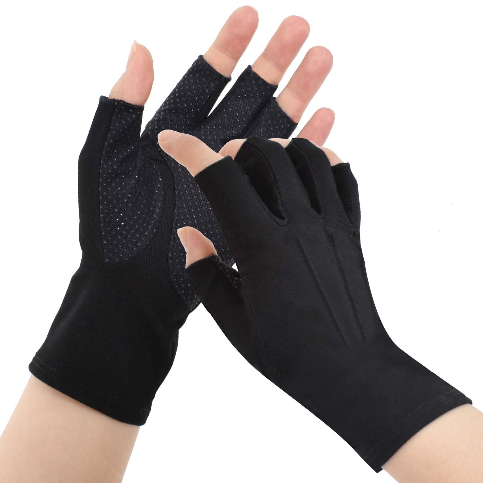 Guantes de Ciclismo para Hombre, Guantes Cortos de Medio-Dedo, Guantes de Bicicleta de Carretera Antideslizantes y Protección-Solar para Motocicleta Golf Ciclismo Acampar Senderismo, Negro