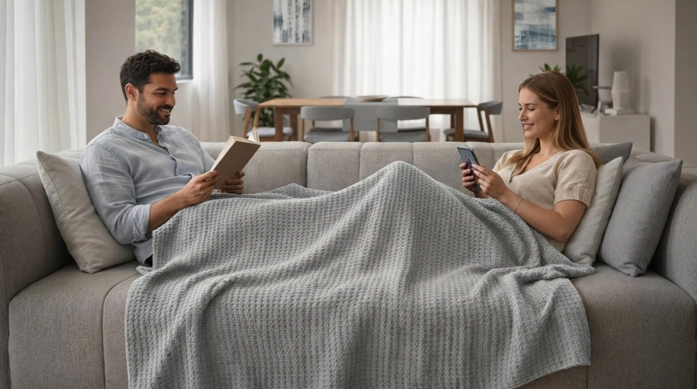 Cotton Waffle Weave Blanket Soft Woven Lightweight Breathable Bed Blanket Queen Size for Layering Any Bed, Couch Sofa,Home Decor All Season (Silver, 90" x 90")