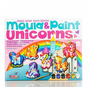 STAR TOYS INDIA Mould & Paint Unicorn DIY Arts & Crafts DIY Kit with 6 Moulds Can Be Used As Fridge Magnets & Badges for Kids