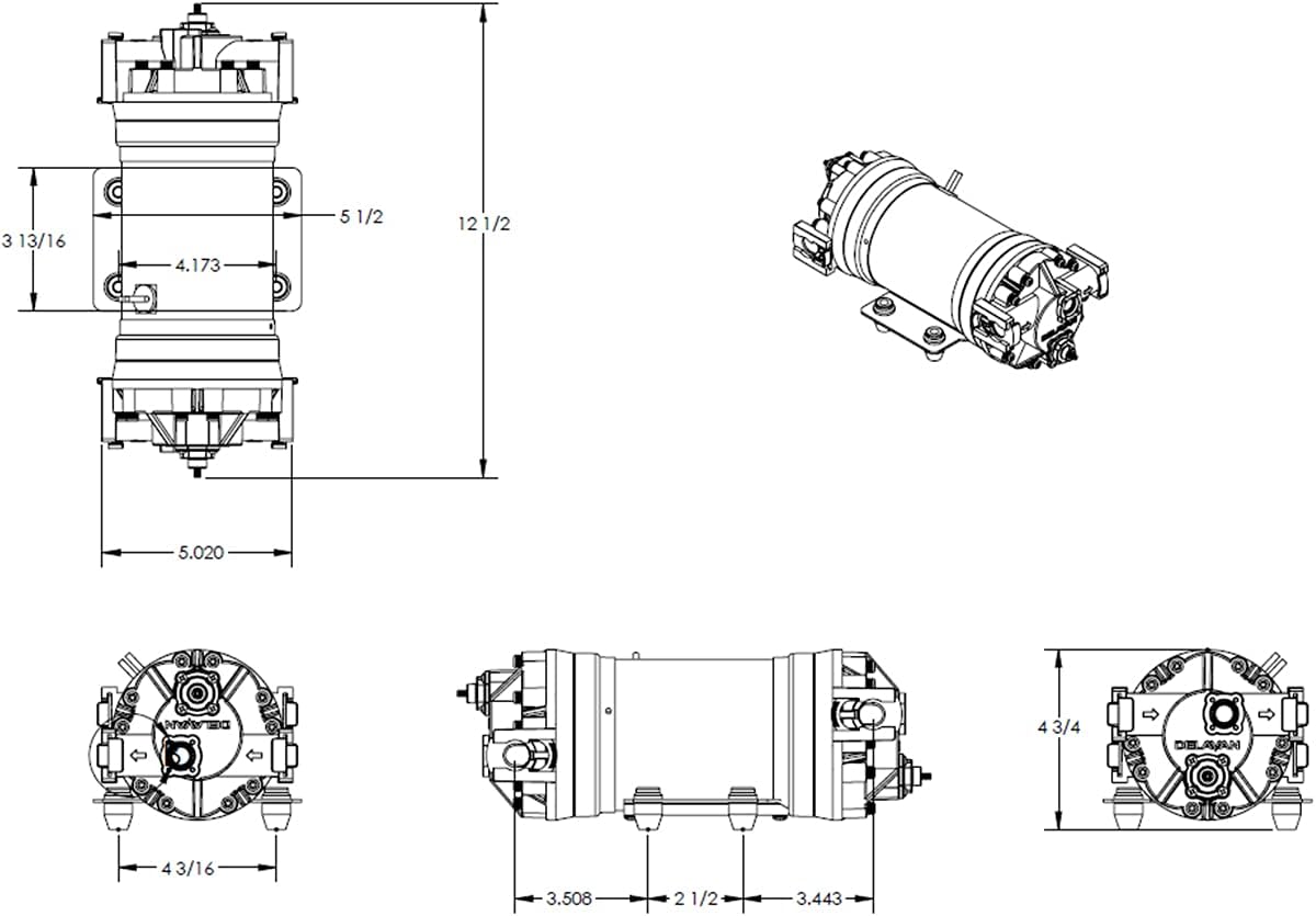 Delavan Fluid Power 7972-111E-SB PowerFLO Electric 12 VDC Diaphragm Pump w/ Multi Intake Outtake Options, Max Fluid Temperature of 140 Degree F, 70 PSI & 10 GPM
