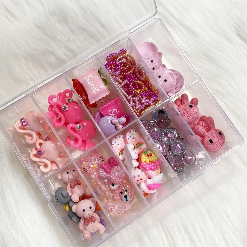 10grids/Box Cute 3D Nail Art Mixed Design Rhinestone Charms Nails Jewelry DIY Maincure Decorations Accessories Supplies - (Color: Type)