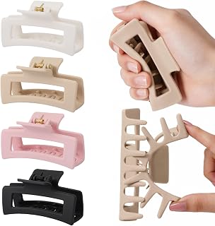 Auseibeely 4Pcs Cloud Claw Clips for Women 3.35'' Medium Silicone Hair Clip | Non-Slip Squishy Rectangle Claw Clip for Thin/Medium Hair, Strong Hold Durable Square Jaw Clip, Soft & Flexible