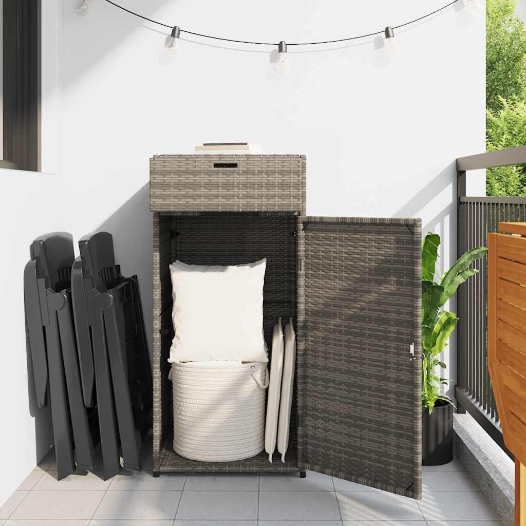 Armario de Almacenamiento de Jardín de Ratán Sintético - Resistente a la Intemperie - Armario con Interior Espacioso, Tiradores de Acero Inoxidable y Estructura de Acero (55 x 55 x 111 cm)