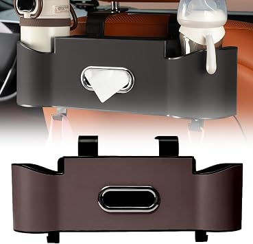 Back Seat Car Organizer with Cup Holder, 2026 New Backseat Car Organizer Back Seat, Multifunctional Car Seat Back Organizer Storage Box with Hooks & Tissue Box, for Drinks, Phone & Handbags Brown