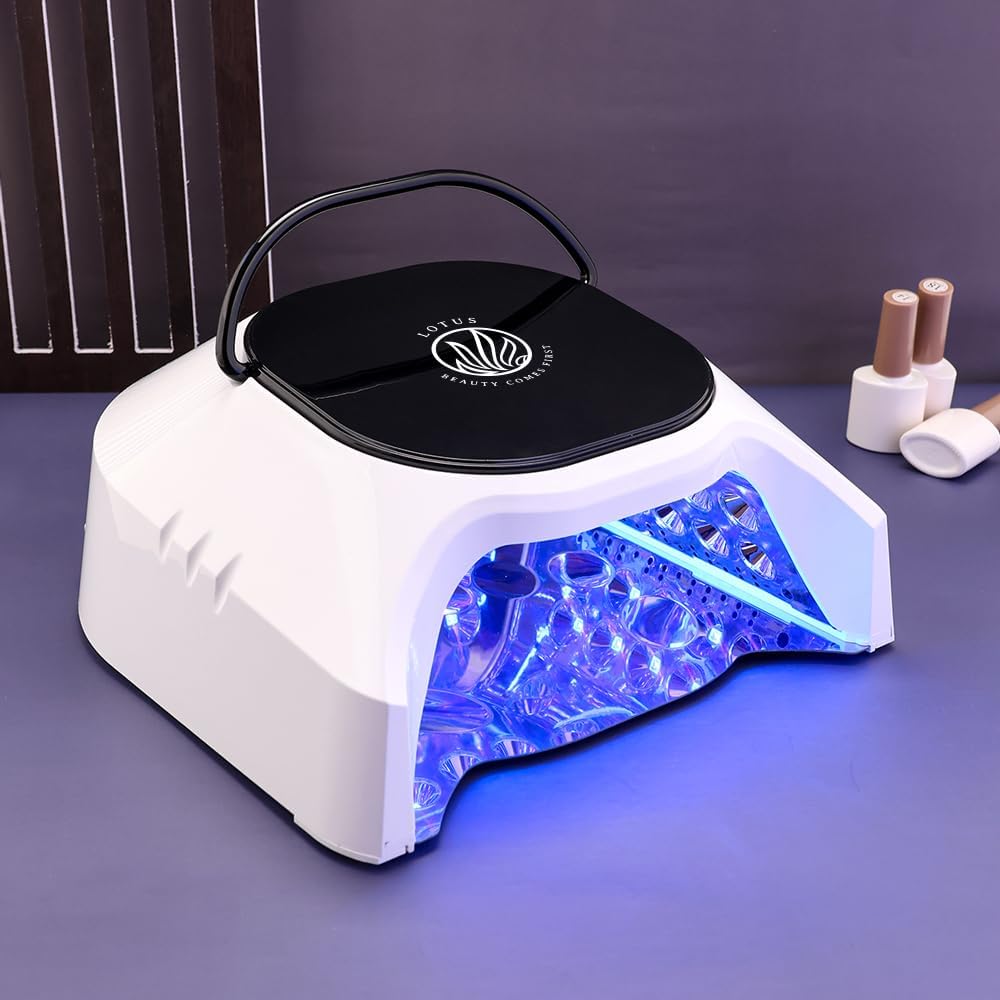 Lotus UV LED Nail Curing Lamb, Professional Hybrid 86W Wireless Rechargeable UV LED Nail Curing Lamp Cordless Nail Dryer for Gel Nails, Manicure, Pedicure (Black)
