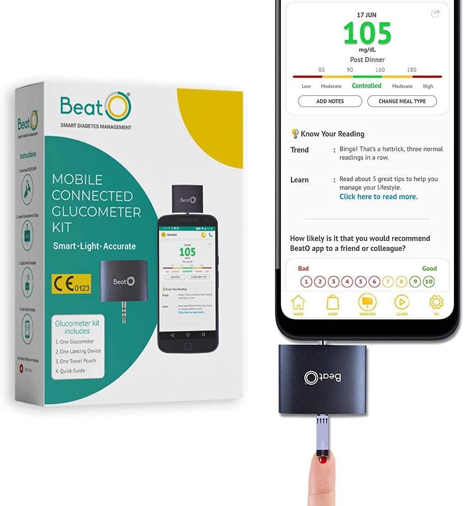 BeatO Smart Glucometer Machine Kit with Pack of 50 Strips & 50 Lancets | Sugar Test Machine | CE Certified