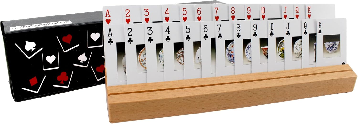 VINJOE Large Wooden Playing Card Holders Tray Racks Organizer for Kids Seniors Adults, Premium Solid Beechwood Playing Card Holders Best Gifts for Mother's Day(13.7x2.04x2.2 inch-1 Pcs)
