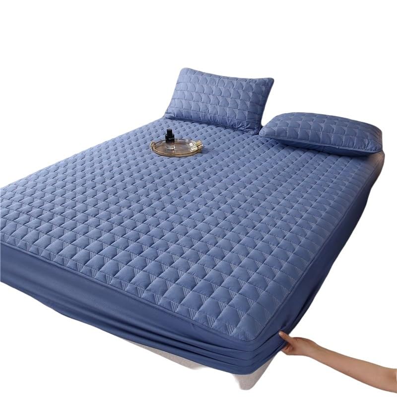 Protector de colchón Acolchado silencioso, Capa Absorbente Impermeable, diseño Ajustado con Bolsillo Profundo para colchones de hasta 11 Pulgadas (Azul, 90 * 200 cm)
