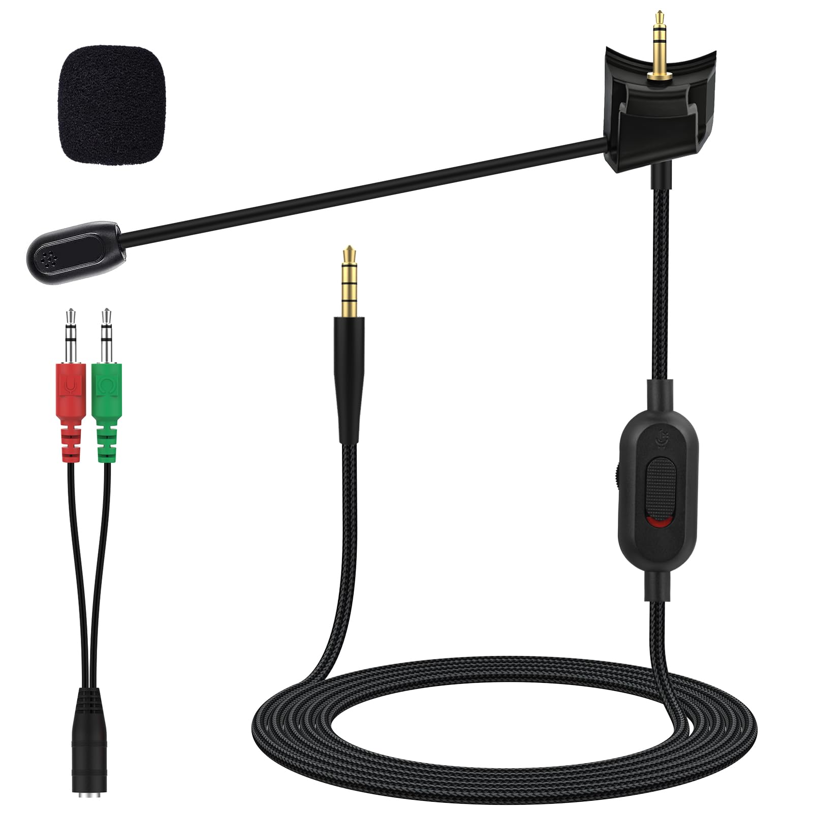 QC35 Boom Microphone Compatible With Bose Quietcomfort 35 (Series II), QuietComfort 35 (Series I) Headphones, Boom Mic Cable with 3.5mm 1 to 2