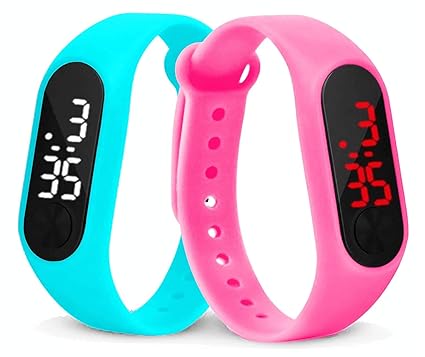 Friedrich Digital Boys & Girls Watch (Multicoloured Strap) (Pack of 2) (Sky & Pink)