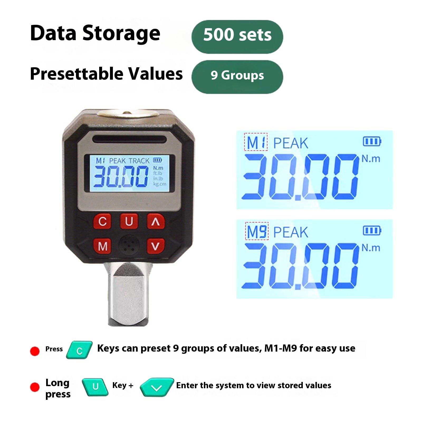 Strumento di misurazione della coppia digitale, display LCD, tracciamento, 340 Nm, capacità massima, kit di conversione, misuratore di coppia digitale, LCD