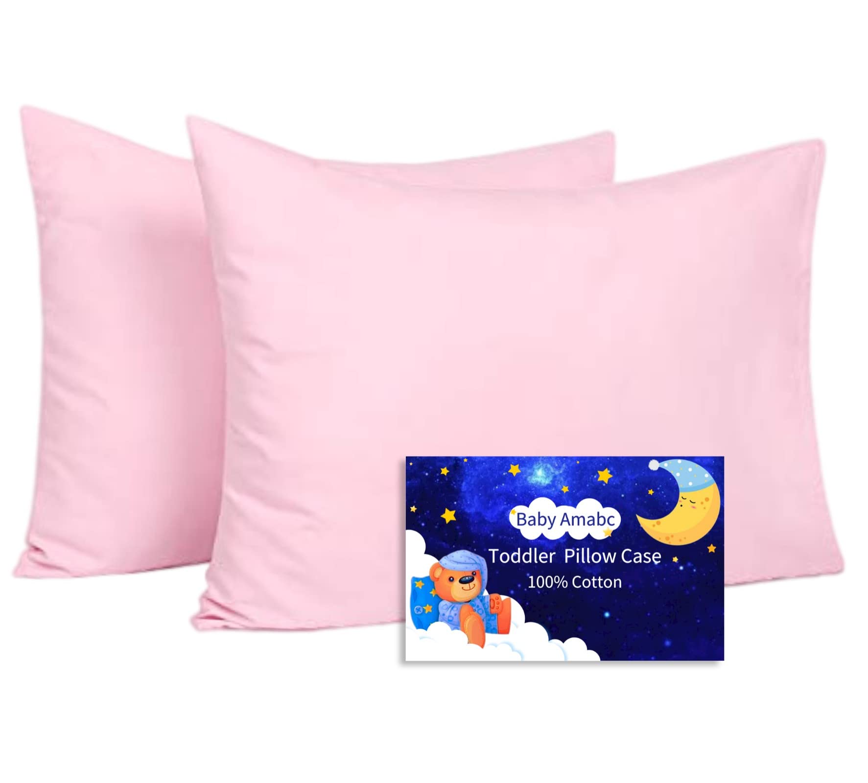 Baby Amabc Women's Pink Baby Toddler Pillowcase Cot Bed Pillow Cover Set 40 X 60Cm, Organic Cotton Kid Pillow Cases 2 Pack, Small Soft Infant Travel Pillowcases Pair With Envelope Closure For Girl Bedding,Crib Mattress