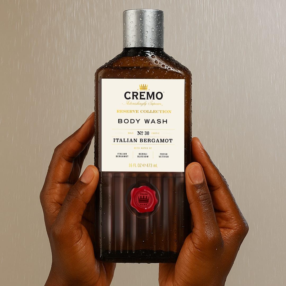Cremo Body Wash Men, Notes of Italian Bergamot, Neroli Blossom, and Fresh Vetiver, Rich-Lathering Italian Bergamot, 16 Fl Oz