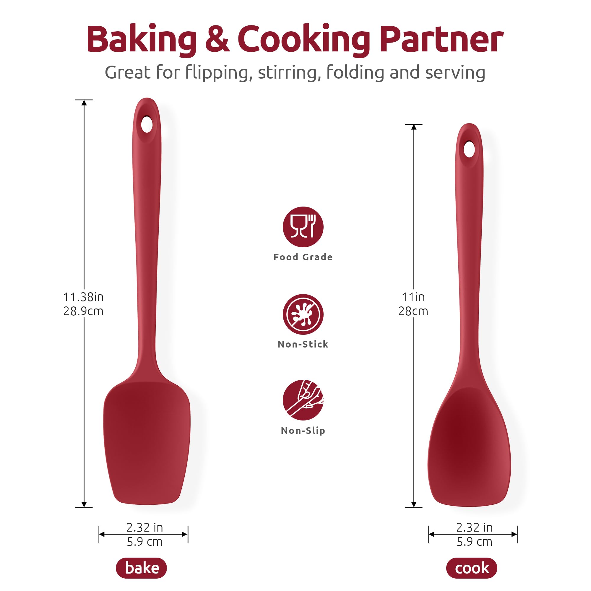 U-Taste Silicone Spatula Spoon: 315℃ Heat Resistant Seamless Cooking Spoon Non-Stick Kitchen Scraper with Scoop Shape and Flexible Edge for Scraping Stirring Folding Flipping Serving (2 pcs - Image 2