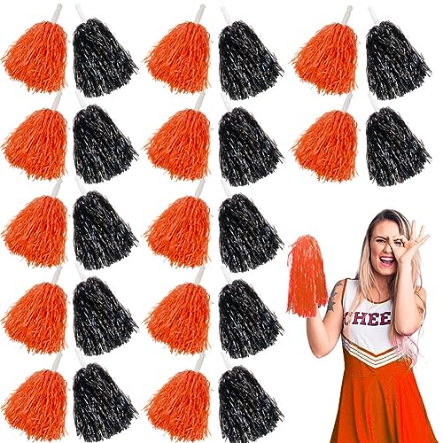 Lovecheer 24PCS Cheerleading Pom Poms Orange and Black Plastic Cheerleader Pom Poms with Handle Cheering for Sports Spirited Dance Party Performance