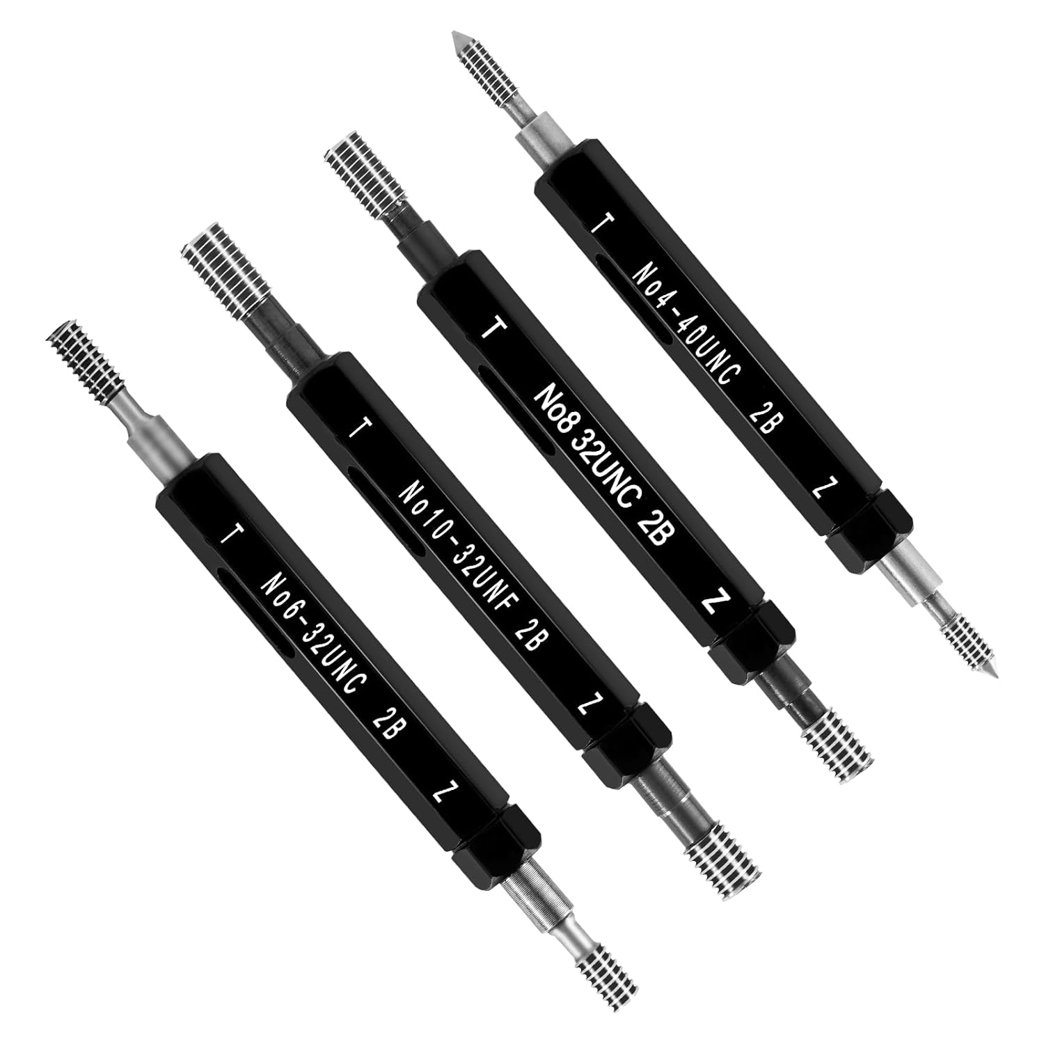 4pcs Imperial Thread Plug Gauge 2B Go No Go Thread Gauge with Boxes, Double End Through Stop Measurement Hand Tool for Internal Thread Detection (#4 to #10)