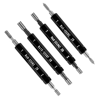 4pcs Imperial Thread Plug Gauge 2B Go No Go Thread Gauge with Boxes, Double End Through Stop Measurement Hand Tool for Internal Thread Detection #4 to #10