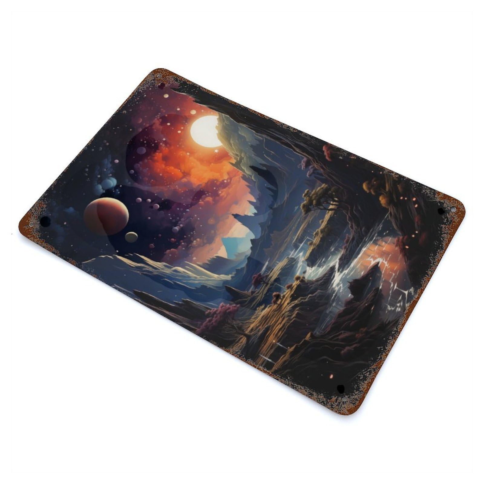 Fantasy Alien Planet 11.8"x7.9" Rusty Metal Tin Sign, Novelty Wall Decor for Cafe, Home Bar And Lounge Decor