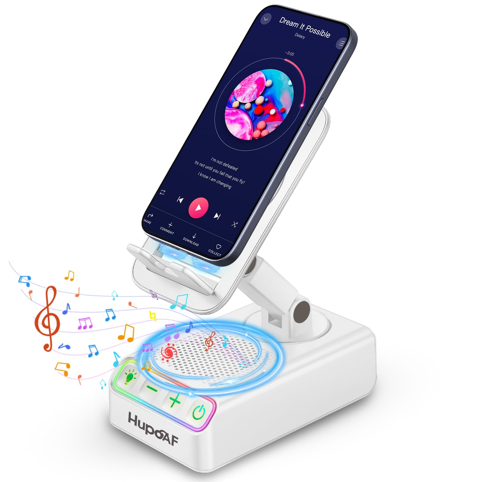 Hupoaf Adjustable Cell Phone Stand with Wireless Induction Bluetooth Speaker, HD Surround Sound for Home and Outdoors, Compatible with iPhone/Samsung Galaxy, 2026 Birthday Gifts for Men Women Dad Mom — view 9