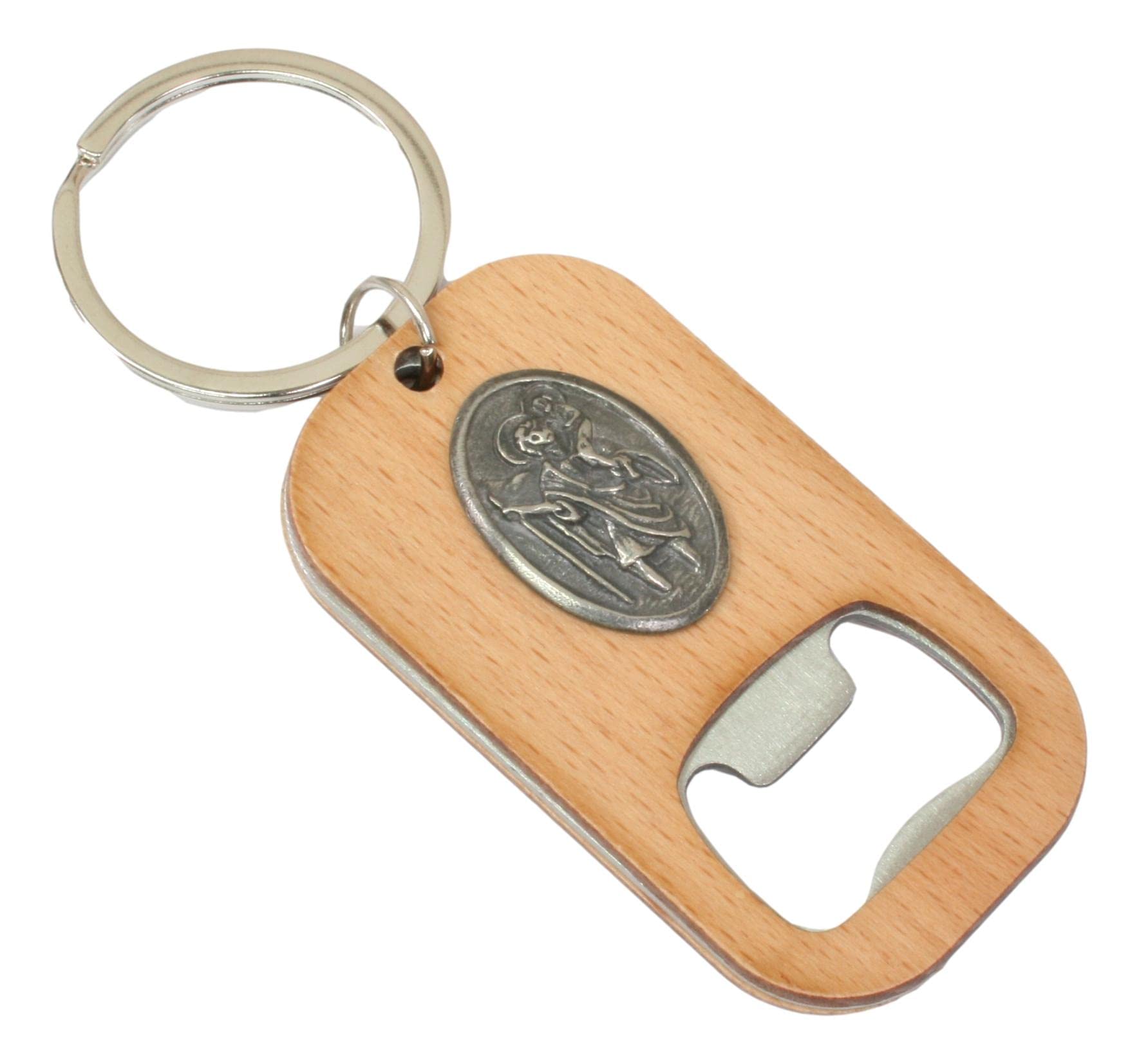 St Christopher Keyring Bottle Opener Wooden Stainless Steel Key Chain Gift 345